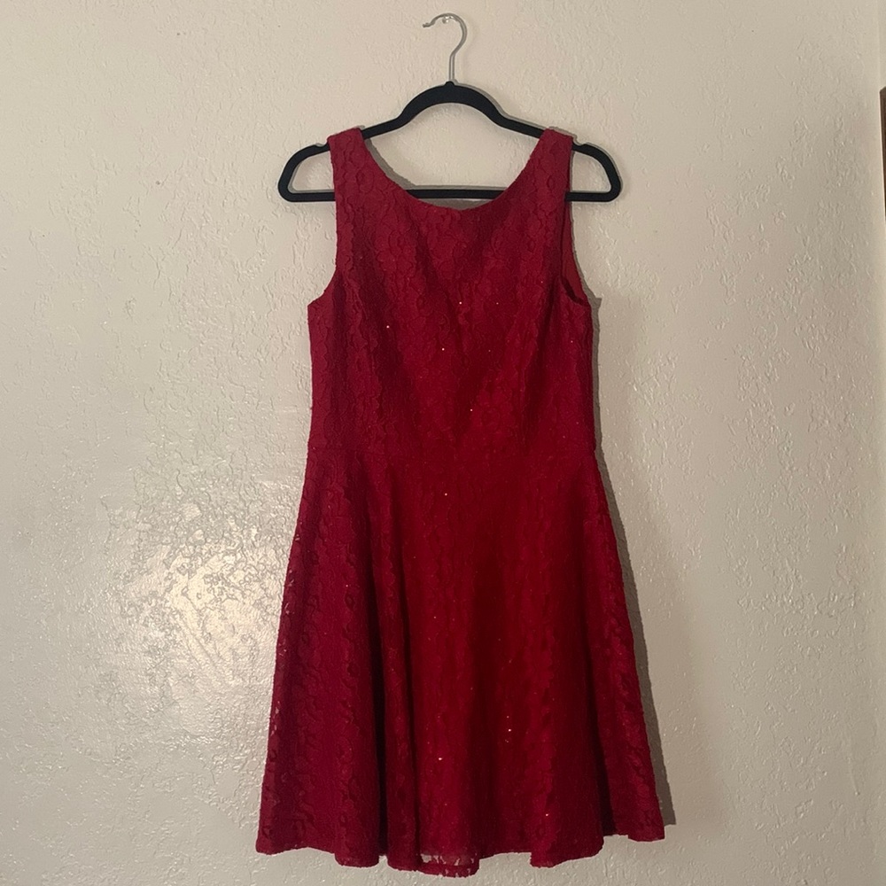 Speechless Size 13 A-Line Dress | Red, Sparkly, Floral Kneelength Dress, Zipper